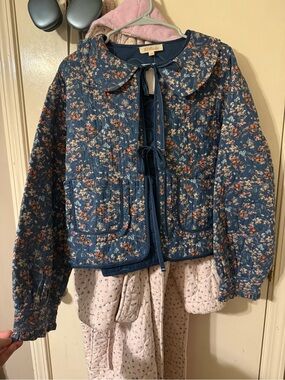 Quilted Blue Floral Tie-Front Jacket